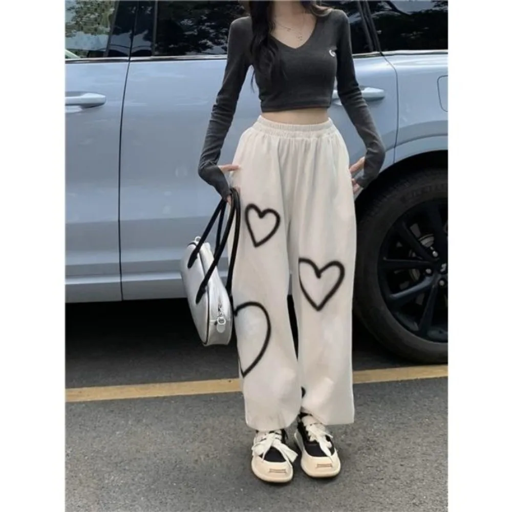 New Arrival Vintage Streewear Women's Loose Fit Heart Print Joggers-Fall Winter Fashion Hip Hop Cuffed Ankle Casual Pants