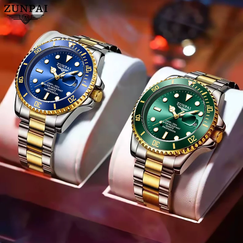 100%Original ZUNPAI Watch for Men Waterproof Sports Stainless Steel Diving Wristwatches 2024New Fashion Luxury TOP Brand