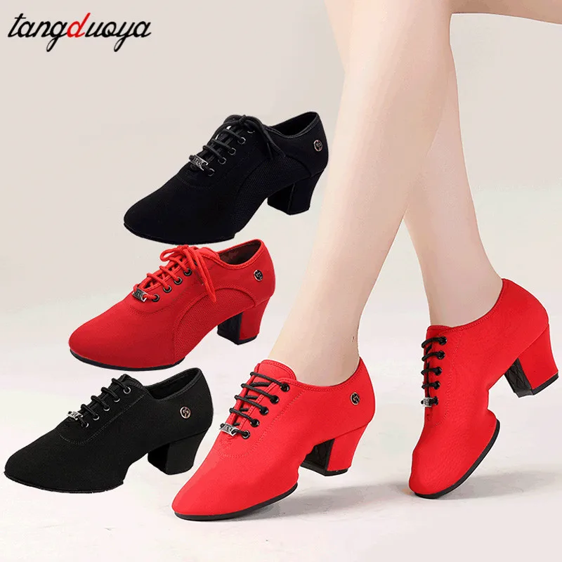 Women Latin Dance Shoes Jazz Ballroom Salsa Dancing Shoes Woman High Heels 5cm Training Modern Tango Dance Sneakers Female