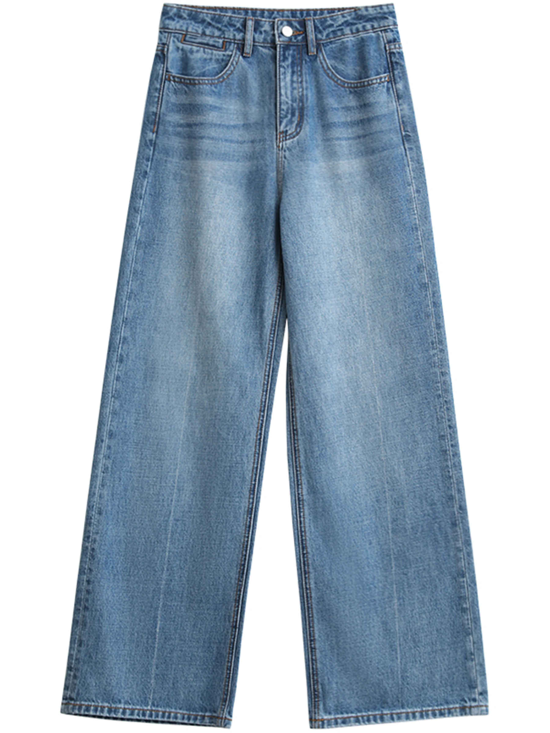 شيك فين جينز نسائي أزرق فضفاض غير رسمي متين من القطن بتصميم عتيق بأرجل واسعة من قماش الدنيم بنطلون نسائي لربيع وخريف 2026 ملابس نسائية