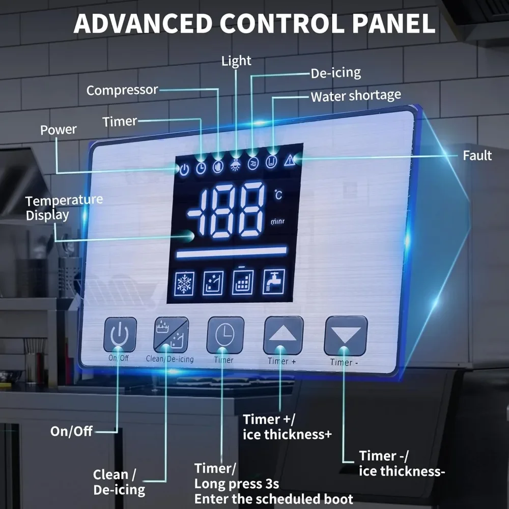 Cubo de almacenamiento de acero inoxidable autolimpiante, máquina de hielo Industrial con cuchara de hielo, cubo de hielo y manguera de conexión, 550lbs/24H,300lbs