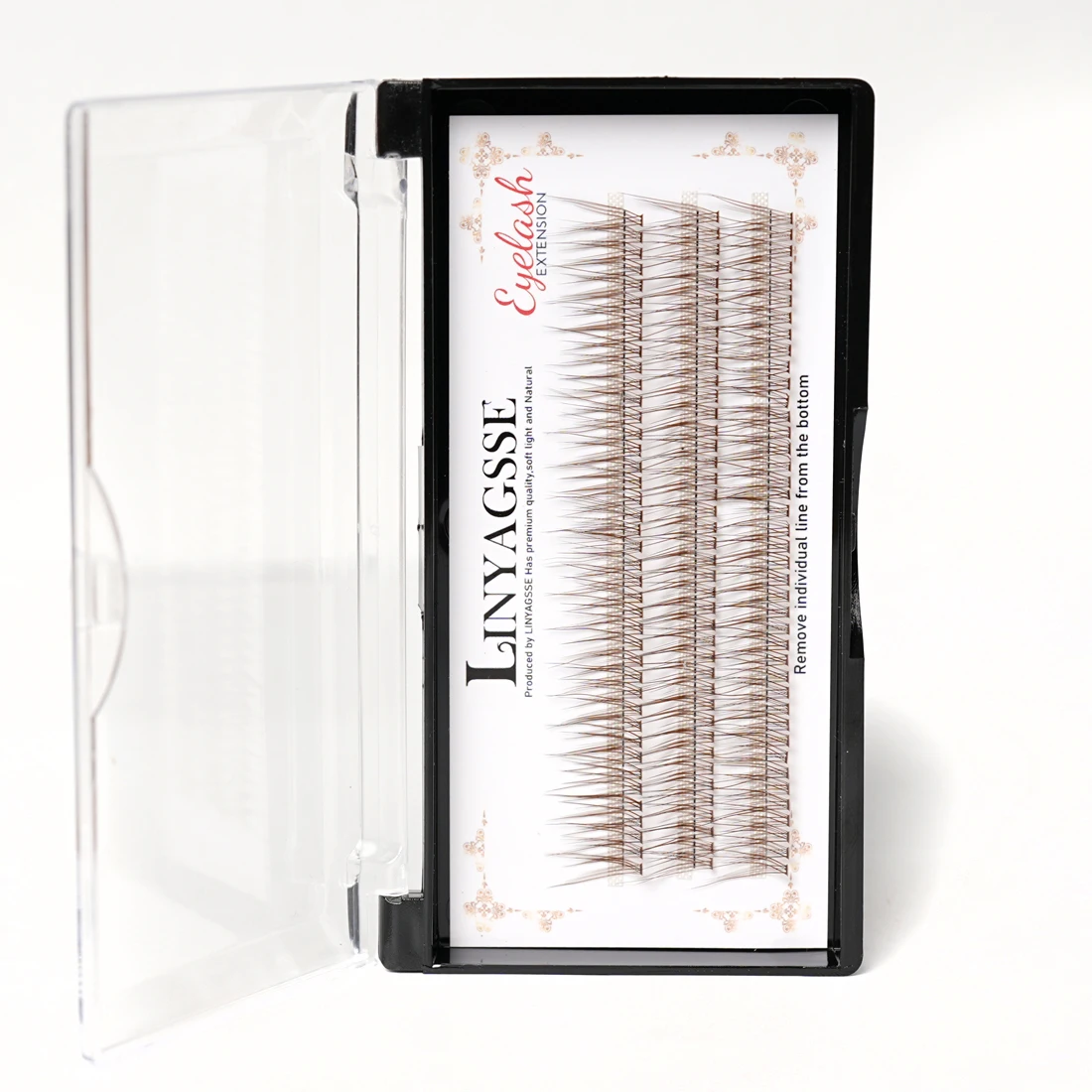 LINYAGSSE IG2250 L-Curl Brown Fishtail Natural Mink Brown Eyelash Extensions Super Cluster Individual Volume Makeup Tools