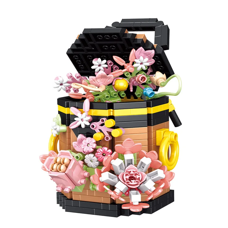 Bag flower basket Flower language girl pieced together assemble building blocks toy decoration model gift