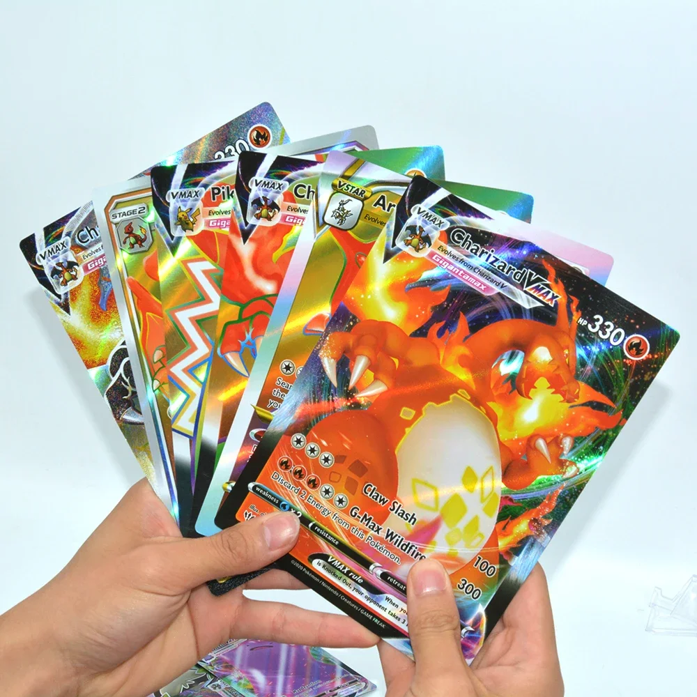 21*15cm Pokemon Big Rainbow Cards Vstar Pack Oversized Jumbo Letters German French Vmax GX Arceus Charizard Rare Card Kids Gifts