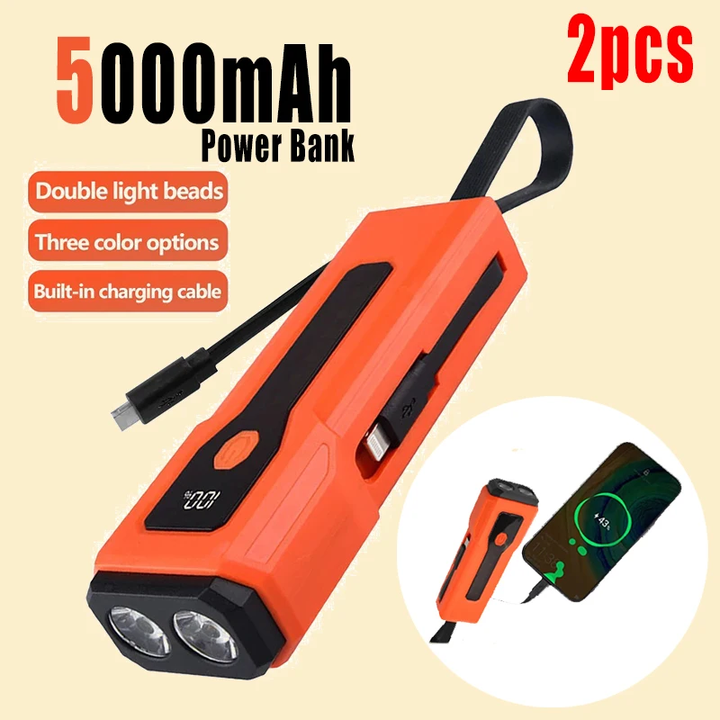 

5000mAh PD Fast Charge Mini Power Bank with dual-wire Output Highlight Handlebar Light Front Lamp Flashlight For Iphone Xiaomi