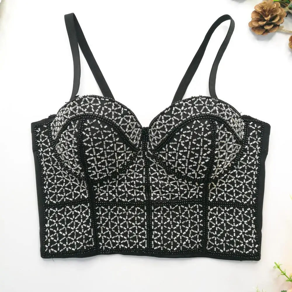 

Heavy Embroidery Beaded Strap Wrap Chest Crossed Square id Thermal Slimming Top Women's Vest Strap Faion Bal Stitch