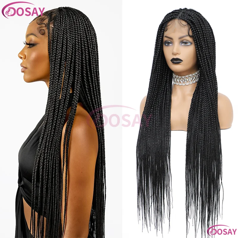 36 "شعر مستعار اصطناعي HD كامل الرباط الباروكات للنساء السود كورنو صندوق الضفائر شعر مستعار للبيع شعر مستعار أسود