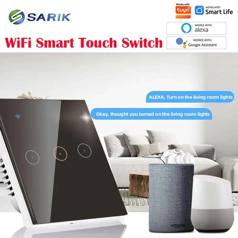 

Smart Wall Switch Work with Tuya WiFi Touch Tempered Glass Panel 1/2/3gang Smart life Remote Control Support Google Home Alexa