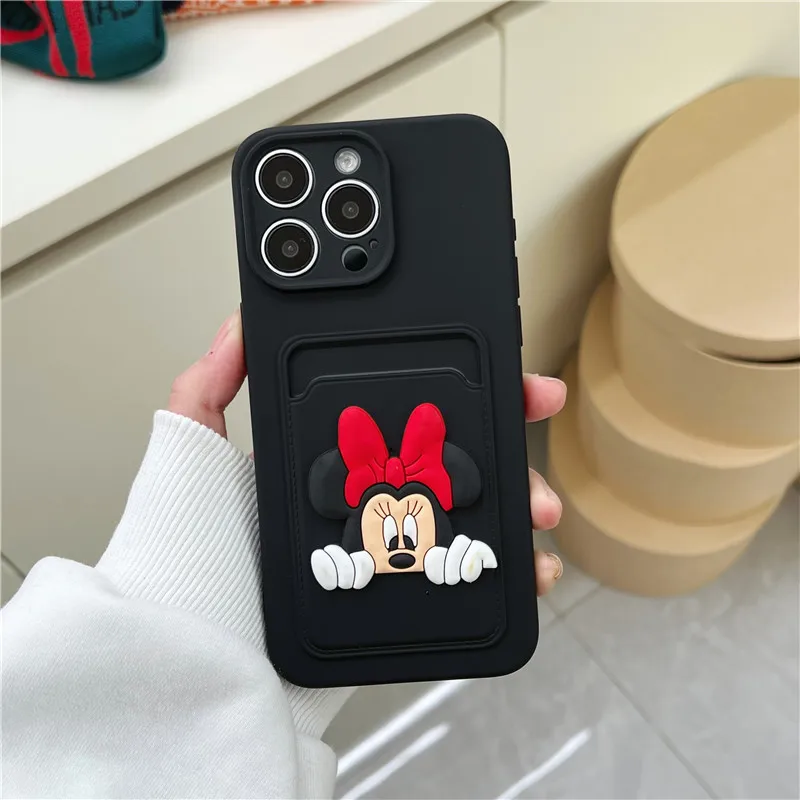 friend Mickey Minnie Card Holder Slot Wallet phone case for iphone 13 12 14 15 Pro Max 11 X Cute cartoon soft back cover