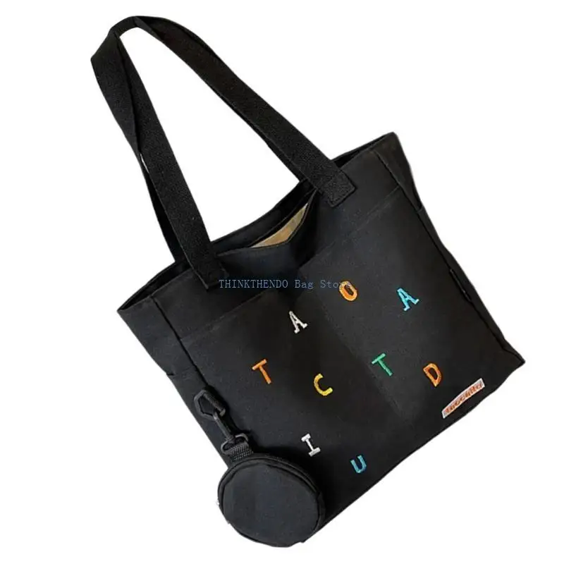 

340D Women Canvas Carryall Shoulder Bag Elegant Colorful Letter Embroidery Handbag for Everyday Use Fit Laptops and Essential