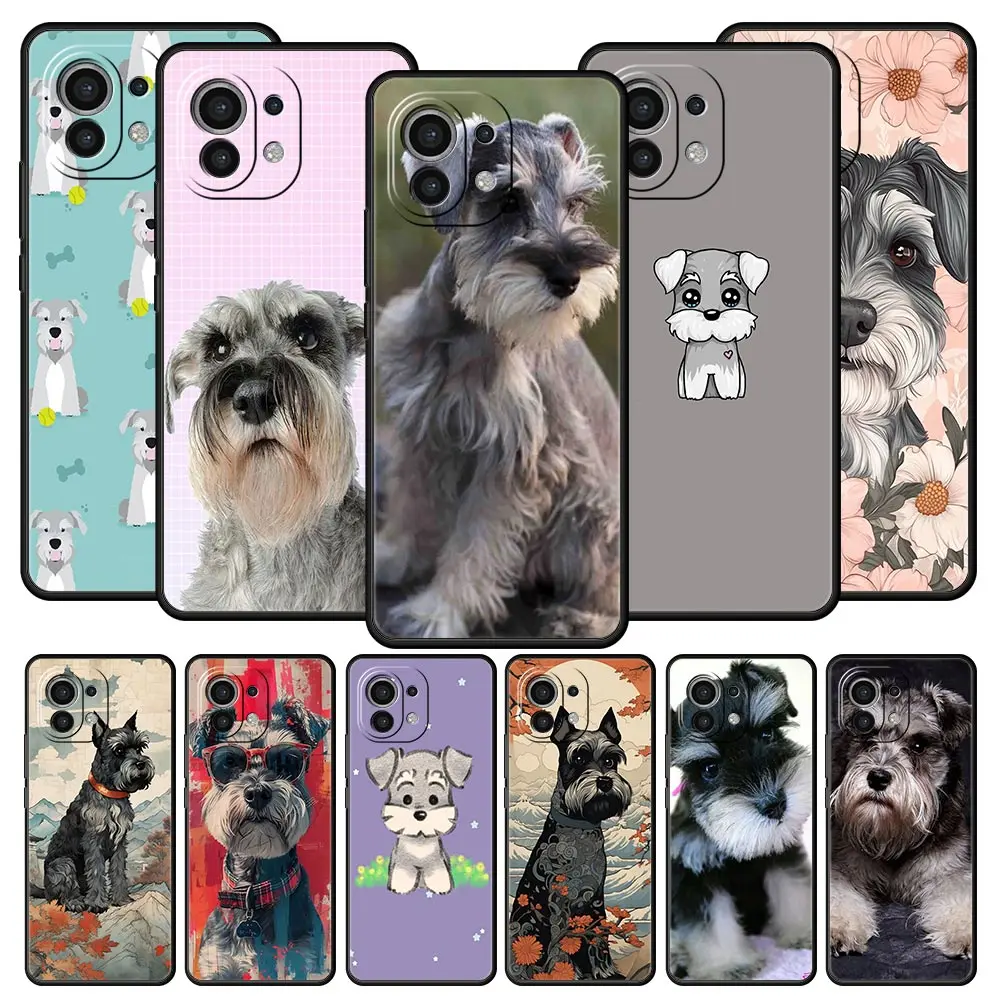 Capa de telefone para xiaomi mi 15 14 14t 13t 12t pro 12 13 11 lite 5g 11t x6 x5 pro capa tpu macia dos desenhos animados schnauzer cão