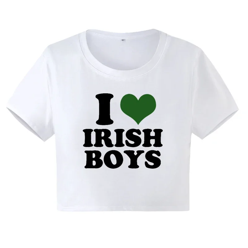 I Love Irish Boys Hip Hop Graphic Women Cropped Tops Harajuku Kawaii Clothes 2000s Y2k Baby Tee Fashion T Shirt Female Crop Top