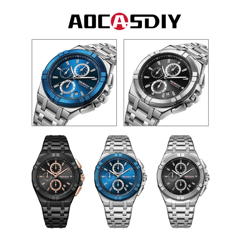 AOCASDIY High-End New Business Leisure 6-Pin Multi-Function Steel Belt Quartz Watches 3ATM WaterProof Men\'s Watch reloj hombre