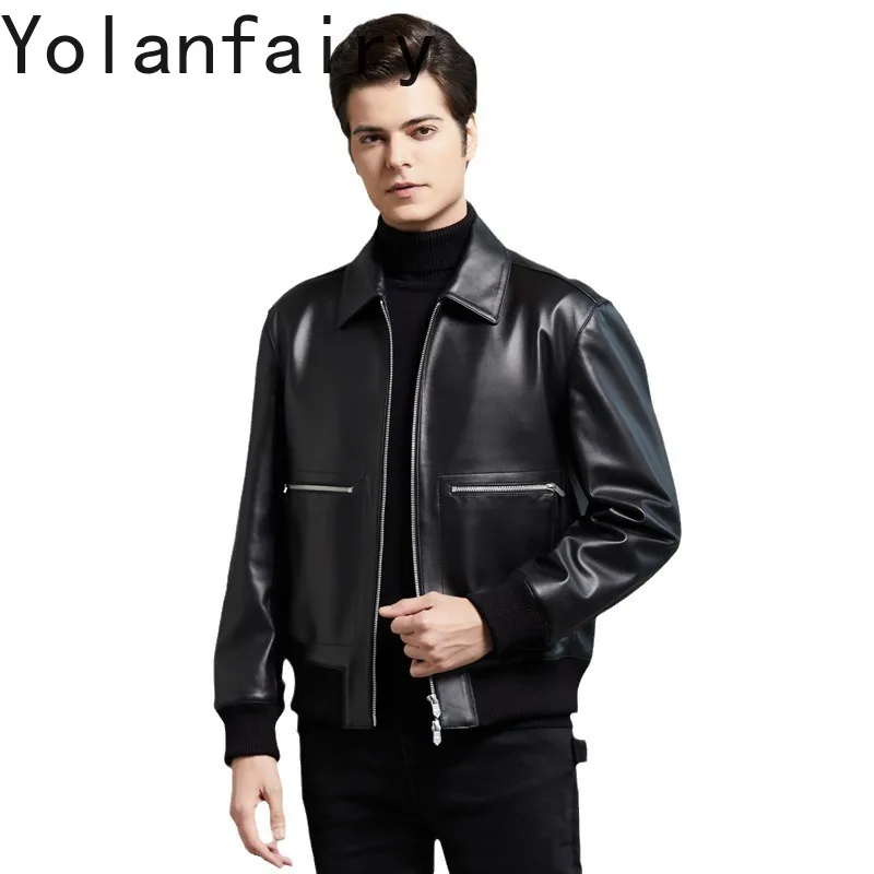 YOLANFAIRY Genuine Leather Sheepskin Mens Jacket Spring Autumn New in Jackets Casual Coats Turn-down Collar Chamarras De Piel