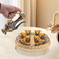 Turkish Coffee Cups, Vintage Coffee Pots Set with 6 Cups, Tea Cup Royal Metal Tea Glasses Set, Tea Service Set (Dark Blue)
