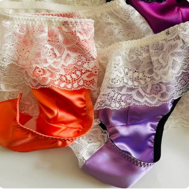 Sexy Lace Men's Underwear Color-Block Sheer Comfortable Soft Intimate Low Rise Convex Pouch Briefs Cross-dressing Lingerie