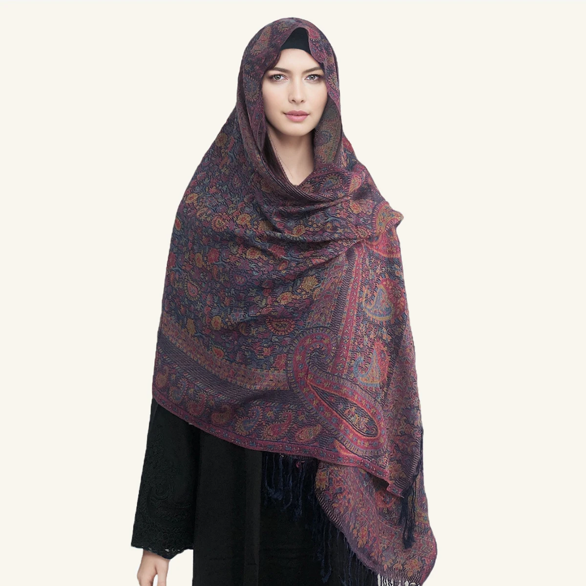 Hot selling Muslim Pashmina Scarf Printed Hijab Shawl With Tassel Cashew Pattern Soft Modesty Women 185*70cm