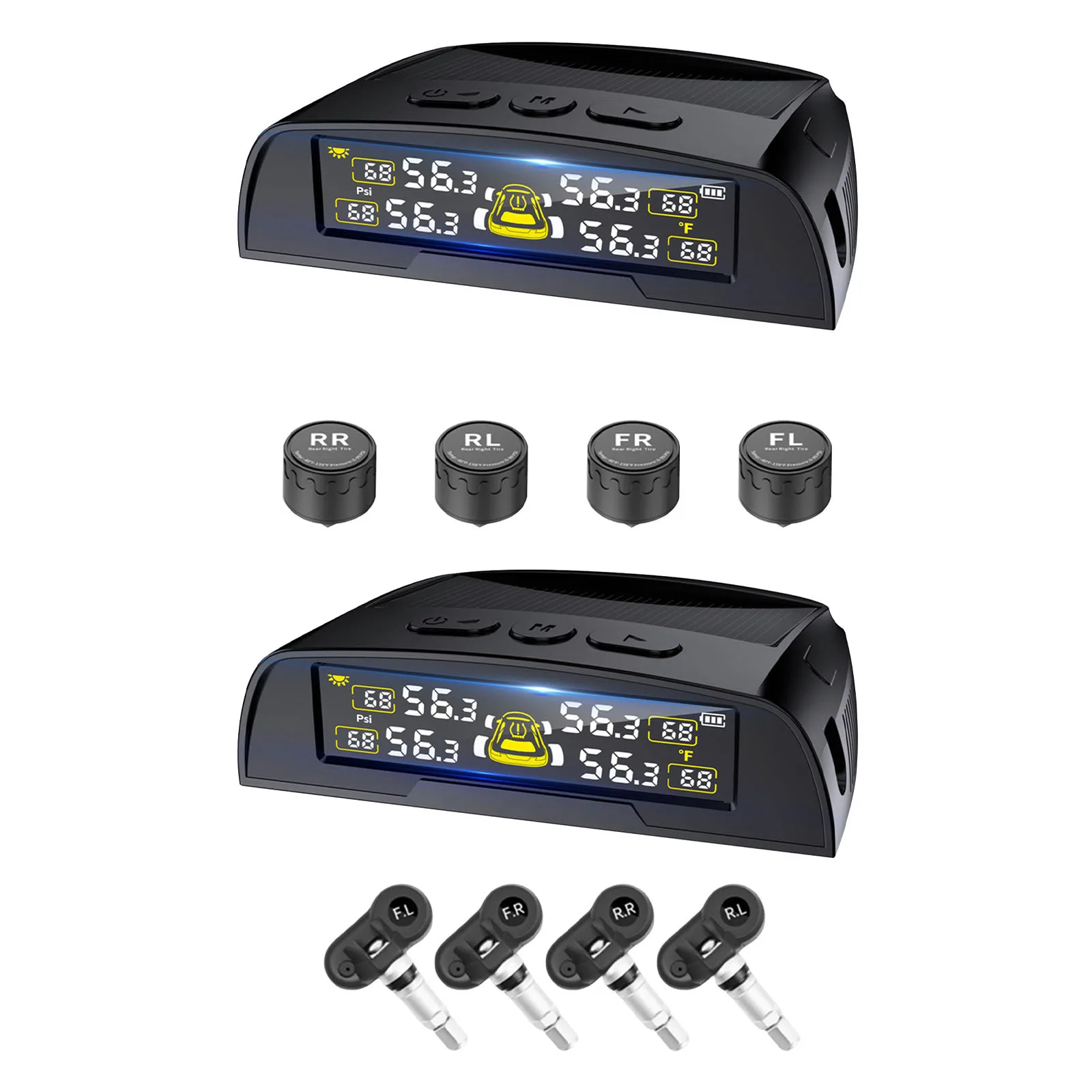 Tire Pressures Monitoring System with Solar Charge and USB Tire Pressures Monitor IPX7 Waterproof for RV Trailer Truck SUV
