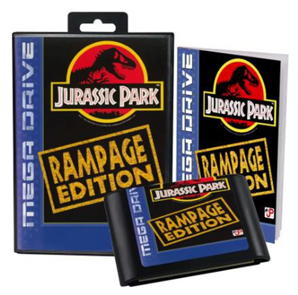 Jurassic Park - Rampage Edition with Box and Manual for 16 Bit Sega MD Game Cartridge Megadrive Genesis System