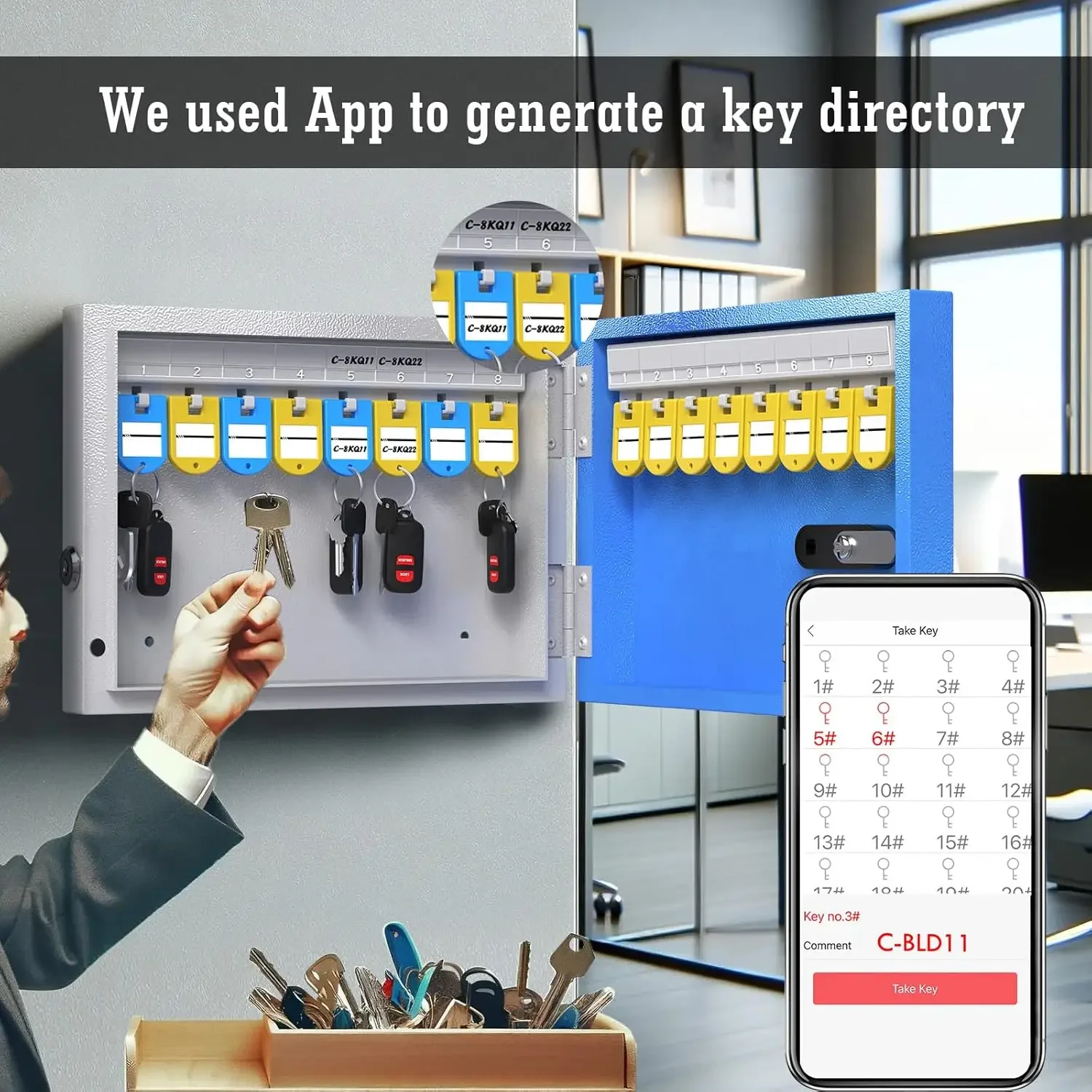 Key Safe Box Wall Mount(16 Keys), Key Cabinet with Combination Lock & 16 Key Tags, Key Safe Storage Lockbox,Key Manage Mini ERP