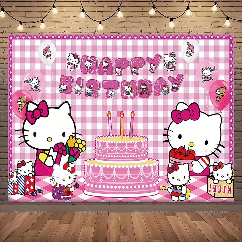 Fondo fotográfico de Hello Kitty para niñas y niños, Fondo de fotografía para fiesta de 1er cumpleaños, serie Sanrio, pancarta para Baby Shower, accesorios para cabina