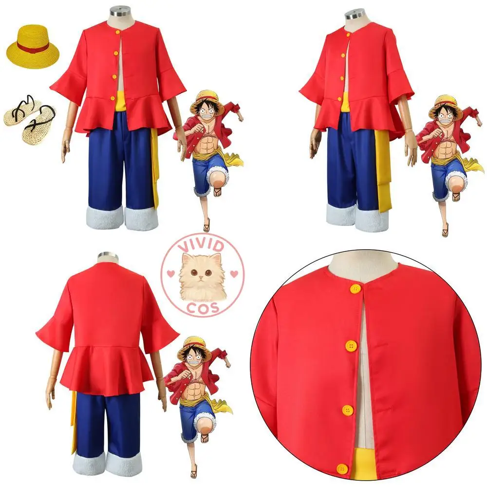 

Popular Anime Cosplay Costume Luffy Role Play Stage Performance Outfit for Adults and Kids Straw Hat Anime Convention Halloween
