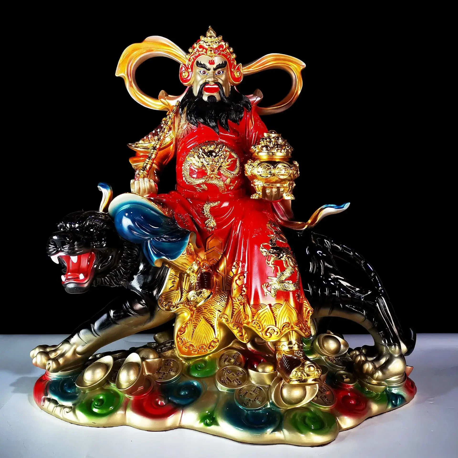 FX-17 Zhao Gongming Nine-section  Ornament Bronze Color God of Fortune Statue Household Resin Buddha Statue Black Tiger Statue