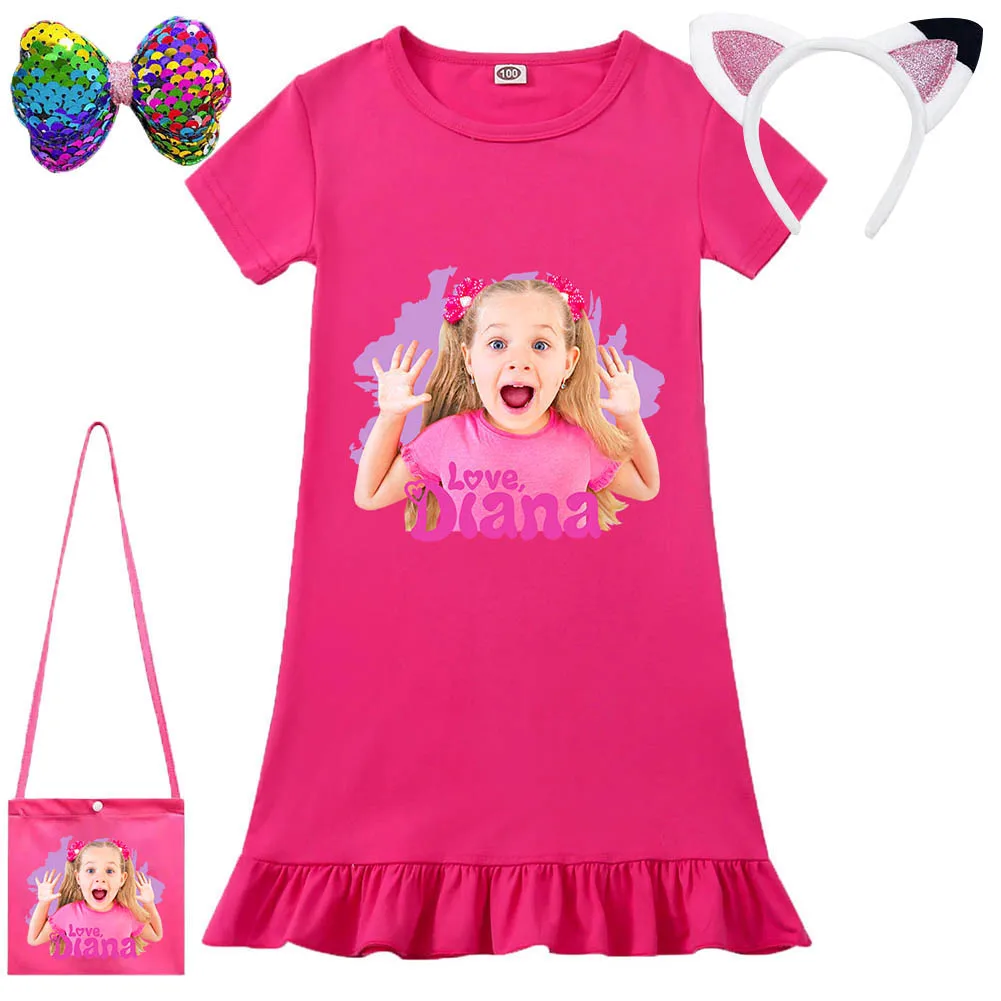 Wish Asha Nightwear Diana Show Printed Short-sleeved Pajamas Anime Nightdress Kids Roma Homewear Childrens Dresses Girl Pajamas