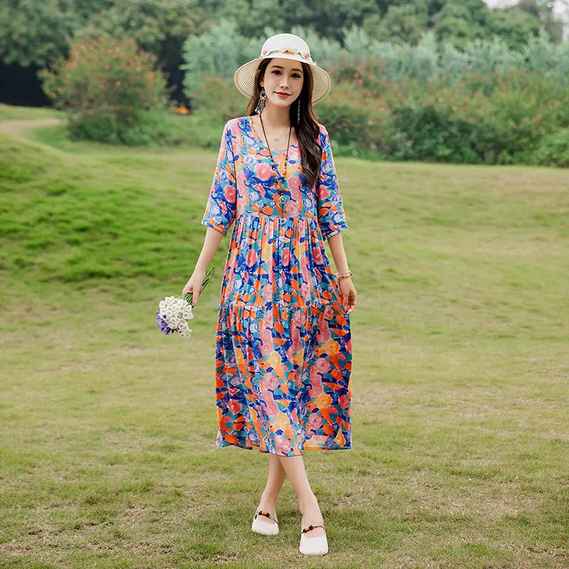 

Spring and Summer Fashion Items Light Luxury and High-end Cotton Silk Dresses Vacation Style Beach Dresses