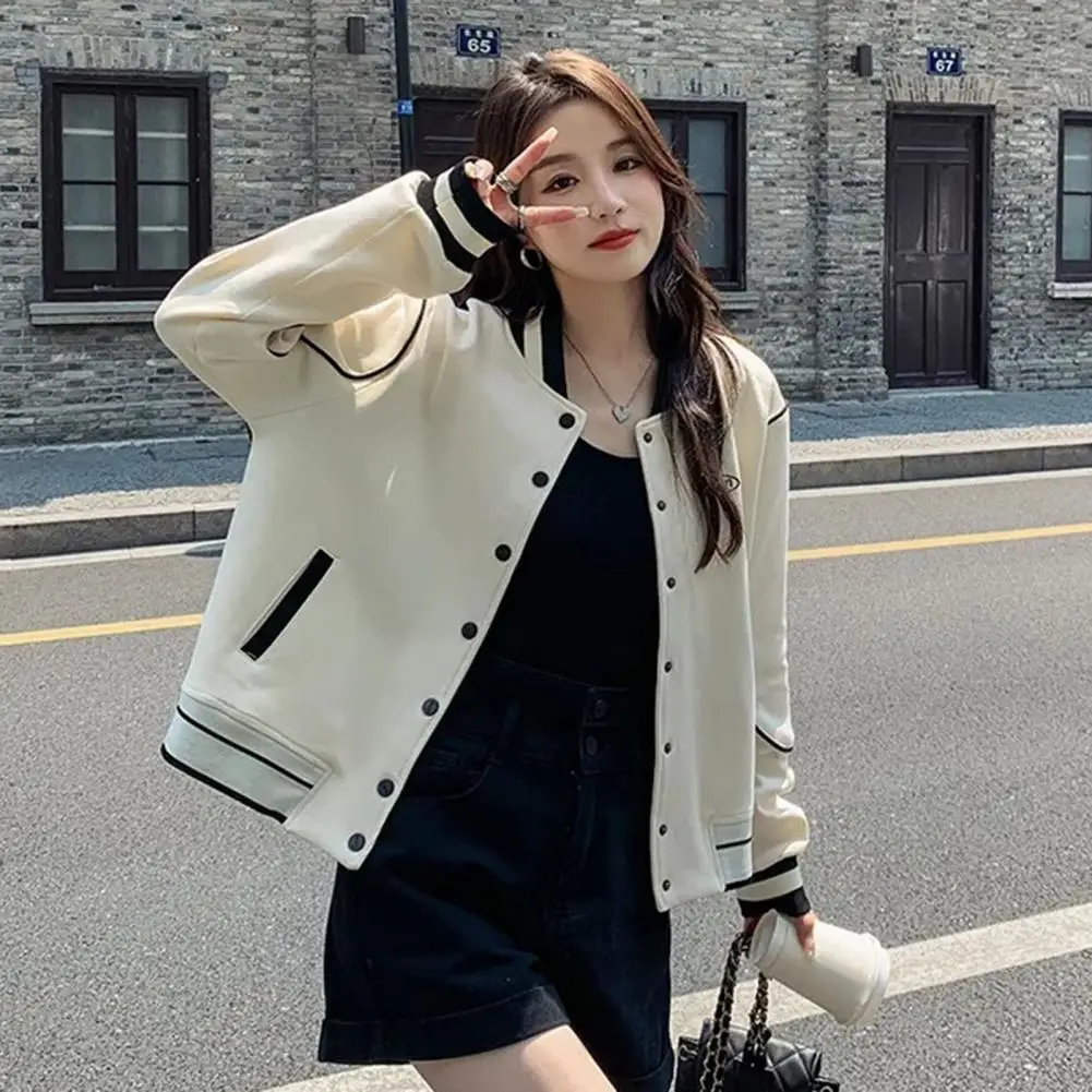 2024 Autumn Women Jacket Retro Hip hop Women Baseball Coat Street Jacket Color Matching Long Sleeve Stand Collar Women Jackets