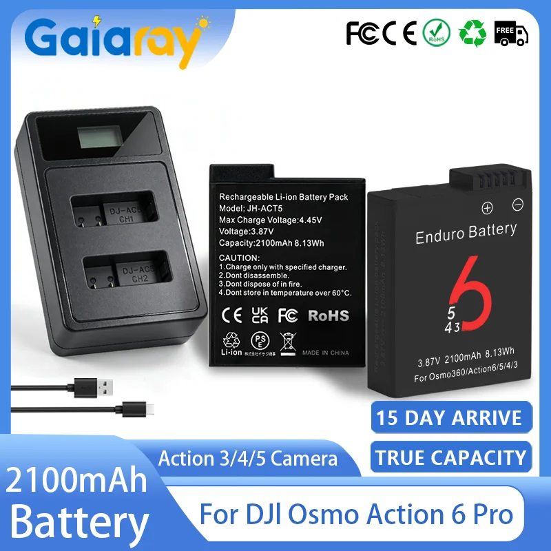 1-4pcs 2100mAh Battery For DJI Osmo Action 6 Action 5 Pro/4 Camera Battery And Charger For DJI Osmo Action 4/3 Osmo 360 Battery