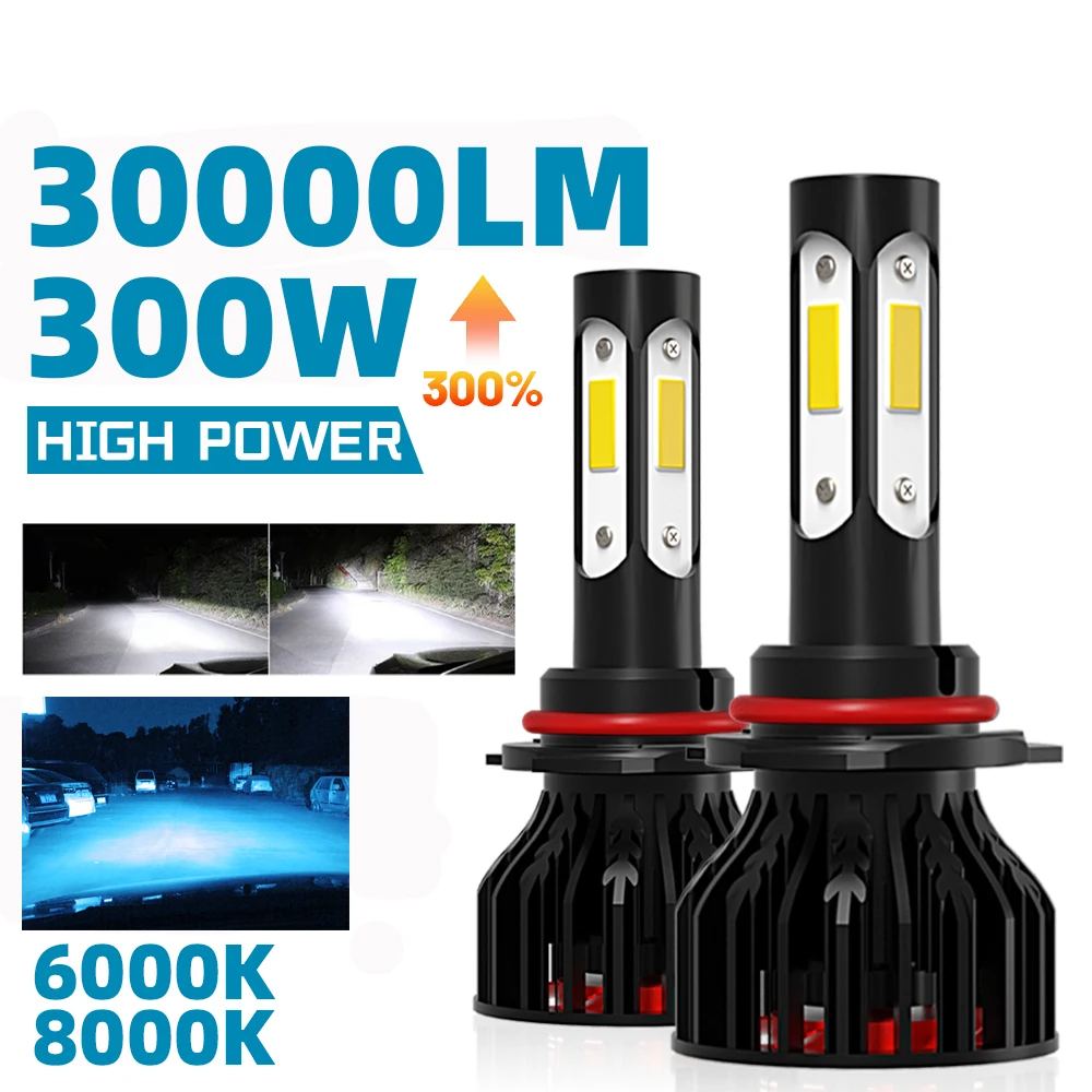 2PCS 4 Sides LED Headlight For Car H11 H4 H7 9005 9006 9012 Hir2 H8 H9 H13 6000K 8000K Bulb Auto Headlamp 12V Four Luminous Face