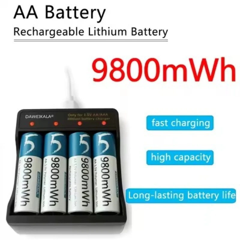 Daweikala Rechargeable lithium ion polymer AA1.5v/AAA1.5v 9800mAh 8800mAh battery, remote cont, mouse, small fan, electric toy
