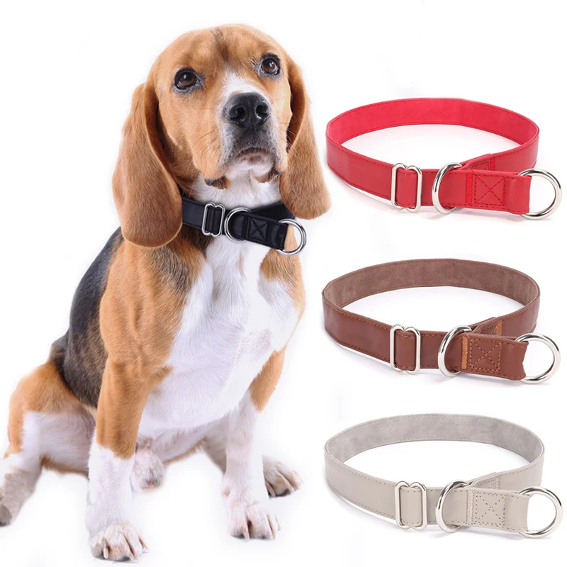 Slip Collar PU Leather Dog Choke Collar for Dog Training- No Pull Martingale Dog Collar for Small Medium Large Dogs Greyhound