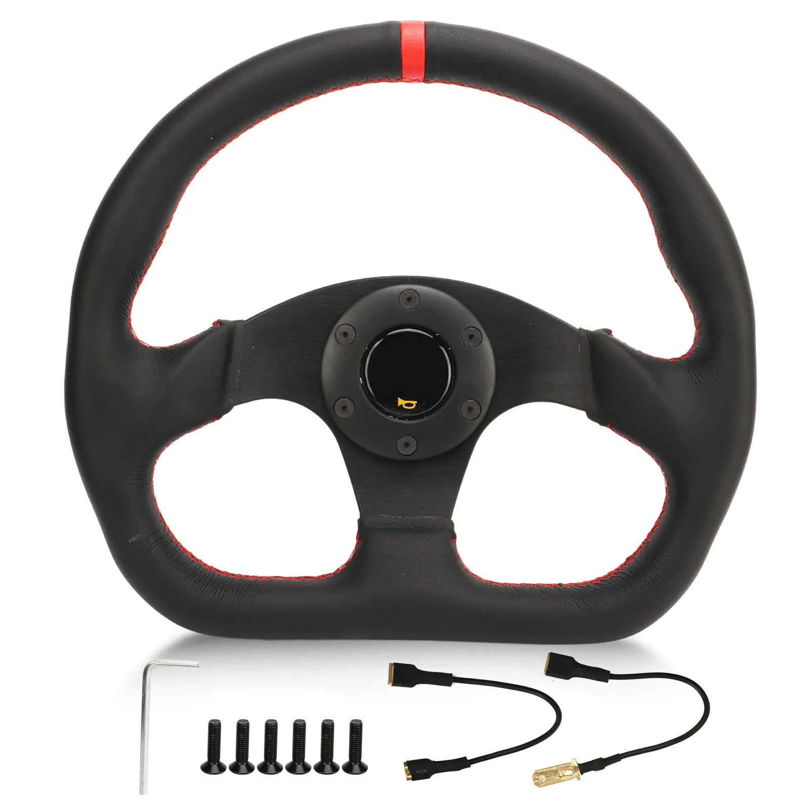 

D Type Car Steering Wheel Leather Wrapped Racing Steering Wheel Universal Car Modification