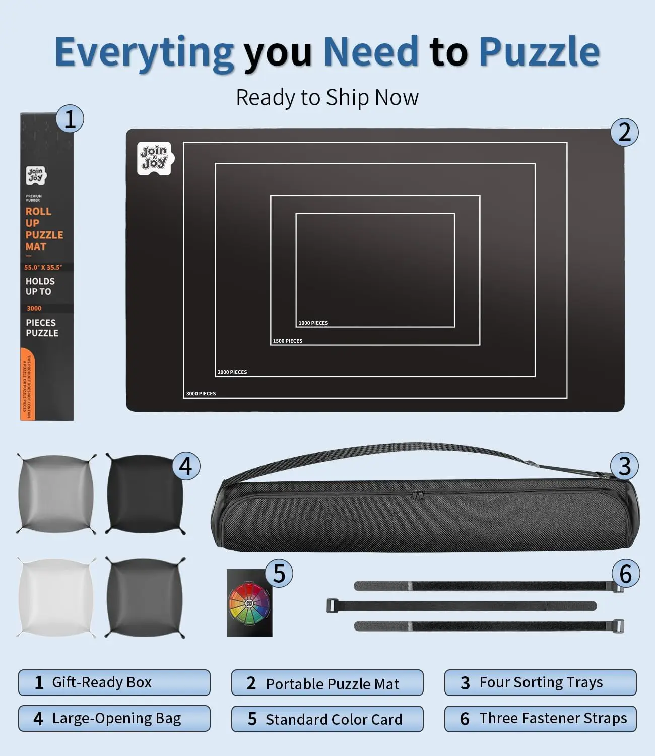 Tapete para rompecabezas enrollable, almohadilla protectora de goma de 55 "x 35,5", con 4 bandejas de clasificación y bolsa de almacenamiento de viaje, rompecabezas enrollables portátiles Kee