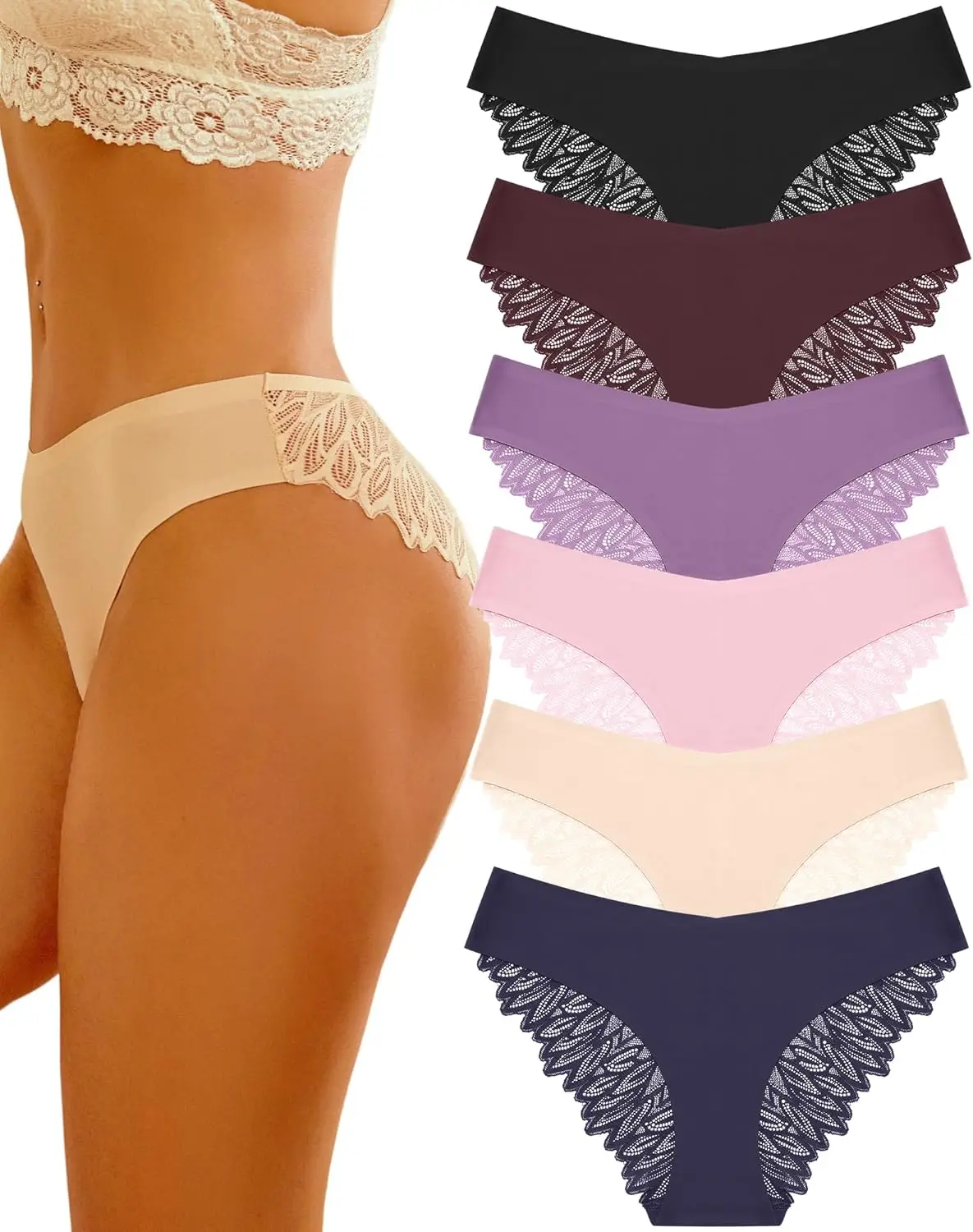 

Женские трусики-бикини Cheeky с кружевом, бесшовные, мягкие, дышащие, невидимые под одеждой, сексуальные, комплект из 6 штук