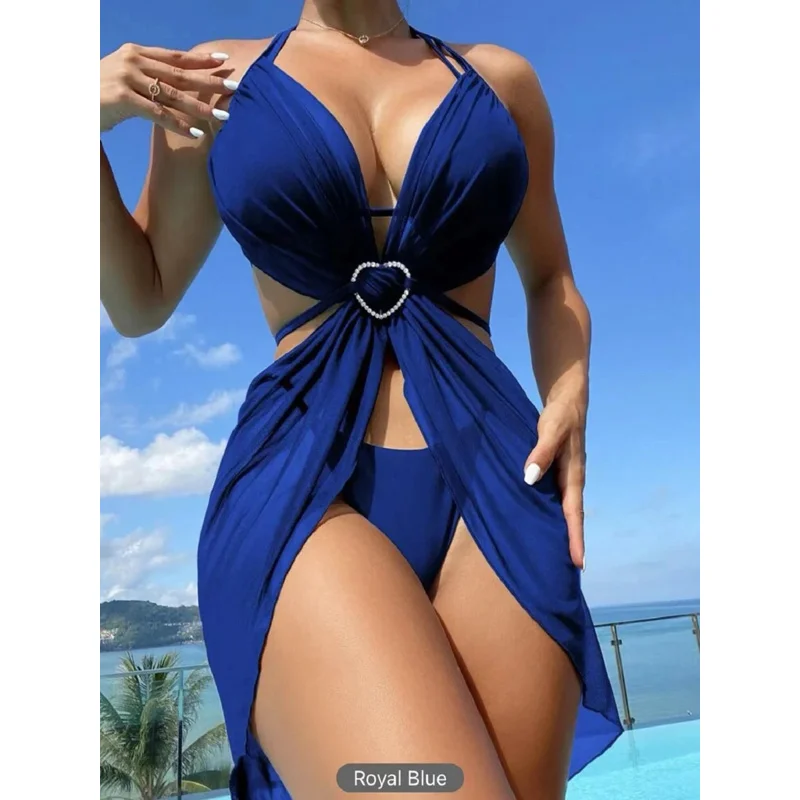 3 piece halter string bikini 2024 hollow out swimsuit women padded swimwear female bathers bathing swimming swim suit beachwear