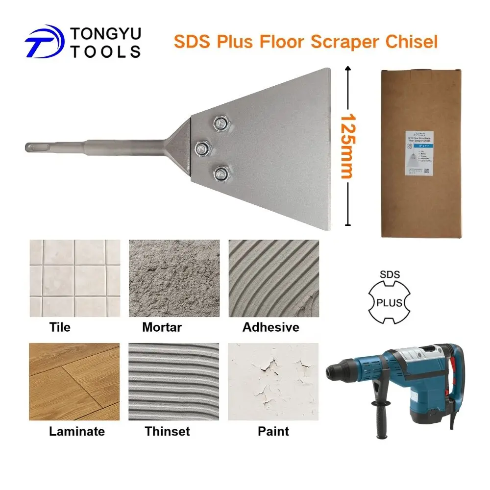 SDS Plus Floor Scraper Chisel 125mm Wide Flat Chisel for Thinset Mortar Tile Adhesive Removal Rotary Hammer