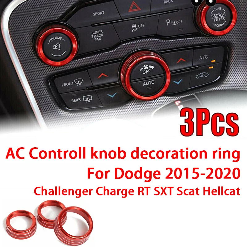 3pcs Car A/C Control Knob Volume Radio Switch Decora Cover For Dodge Challenger Charger RT SXT Scat Pack Hellcat 2015-2020