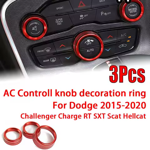 3pcs Car A/C Control Knob Volume Radio Switch Decora Cover For Dodge Challenger Charger RT SXT Scat Pack Hellcat 2015-2020