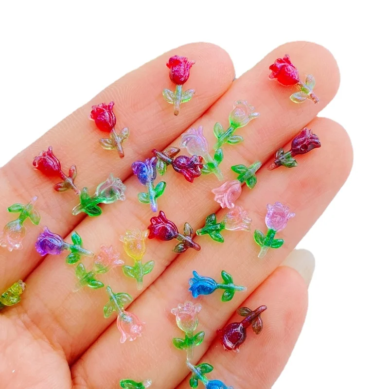 100pcs Resin Glitter Mini Cute Colorful Rose  Art Nail Flatback Rhinestone Applique DIY Wedding Scrapbook Decor Craft