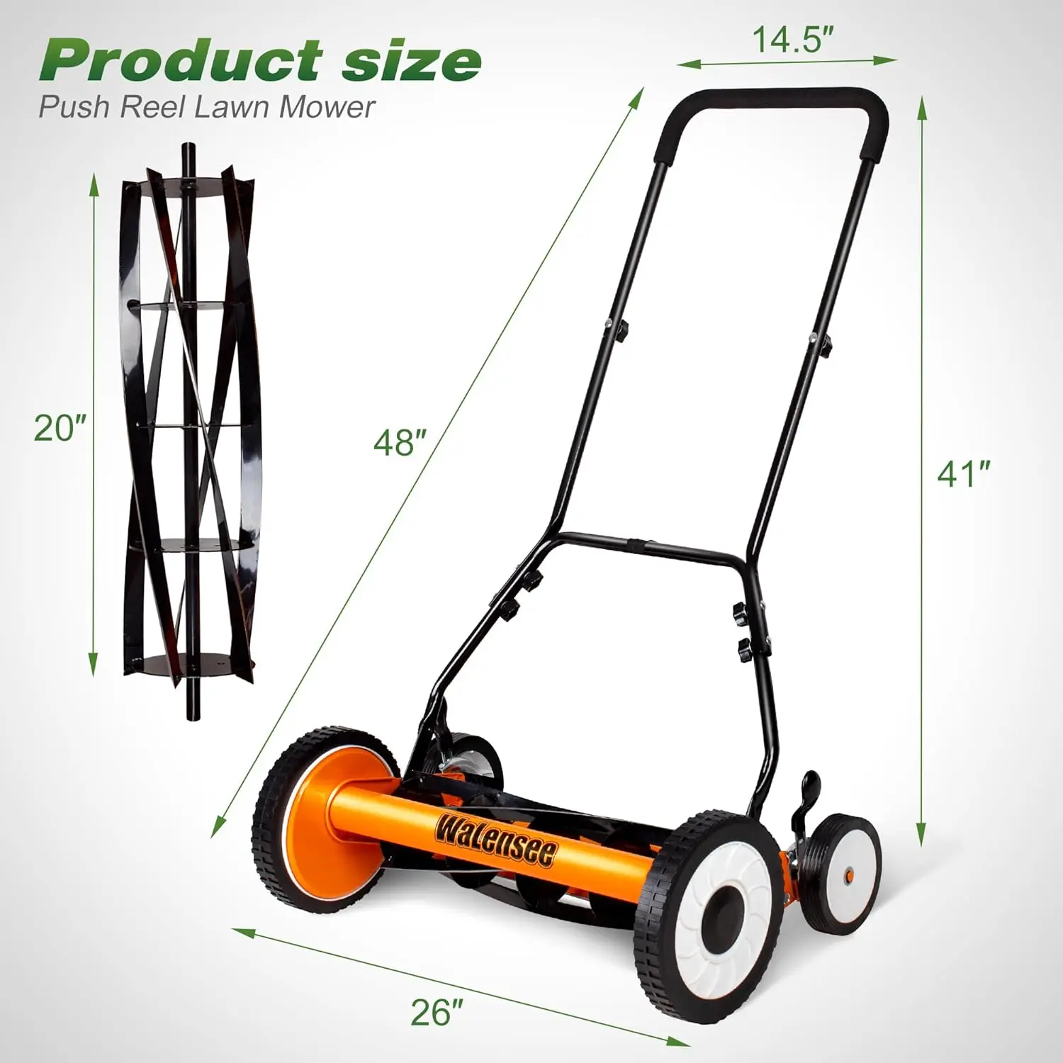 Lawn Mowing, Steel Material, Green Color, Cordless Manual with 9-Position Cutting Height Adjustment