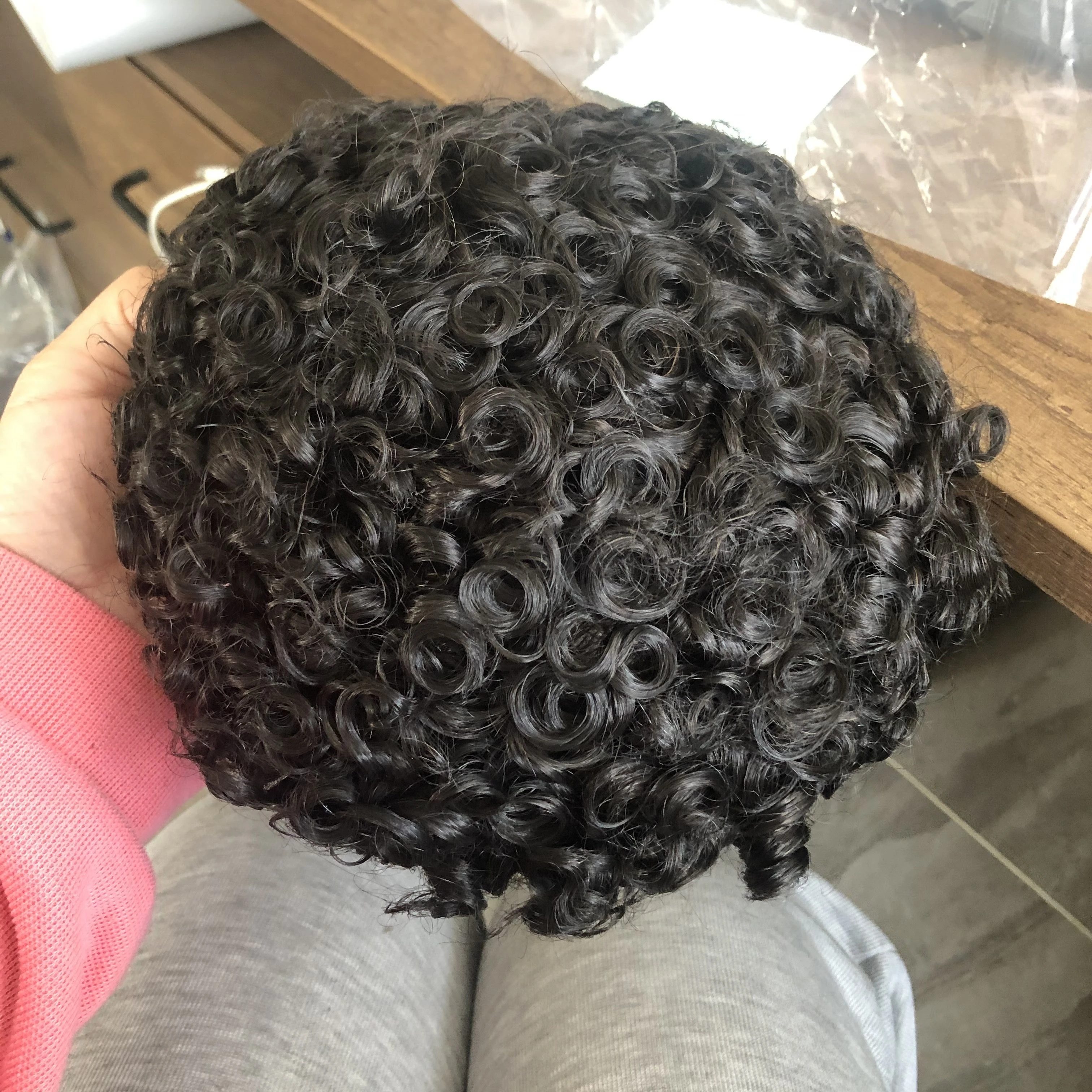 18mm Natural Curly Men Toupee Super Durable Fine Mono Base&PU Man Wigs Replacement 100% Human Hair Breathable Austrailian Lace