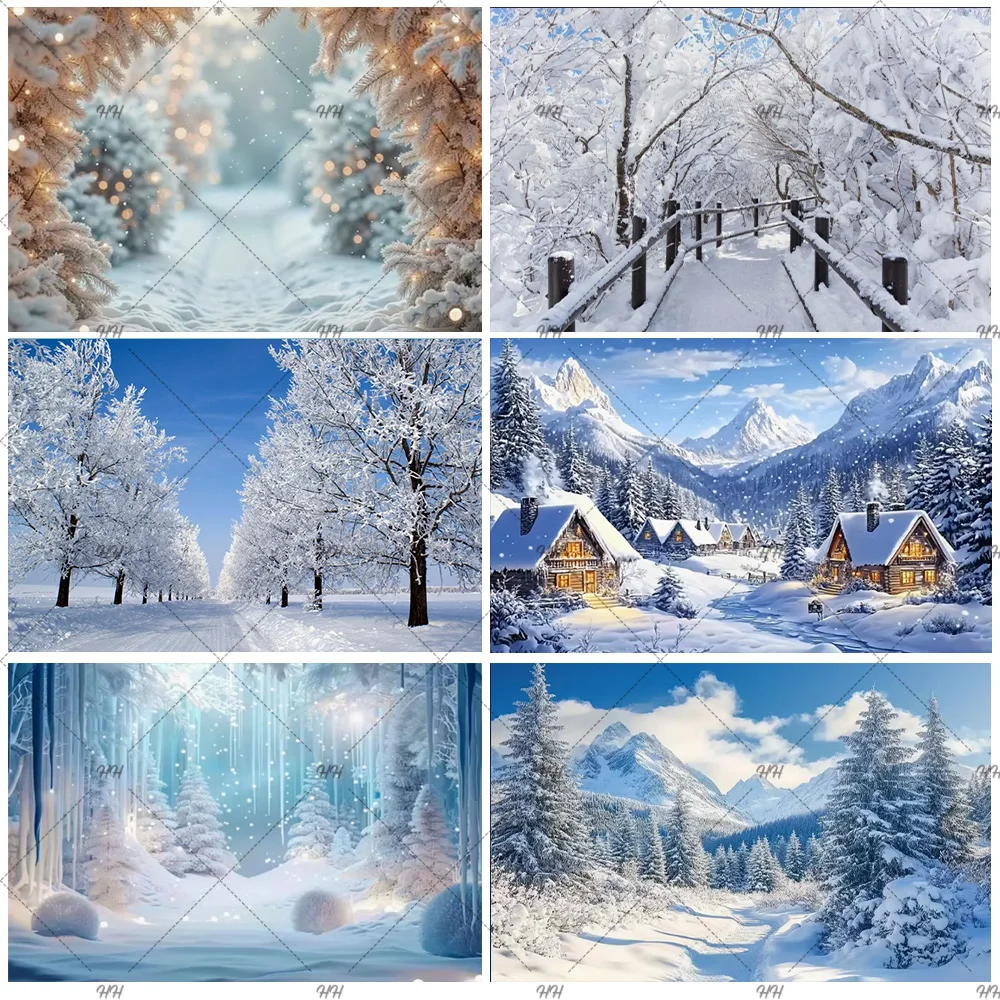 

Winter Snow Scene Theme Photography Decoration Backdrop Forest Mountain Snowflake Natural Landscape Background Supplies Kid Gift
