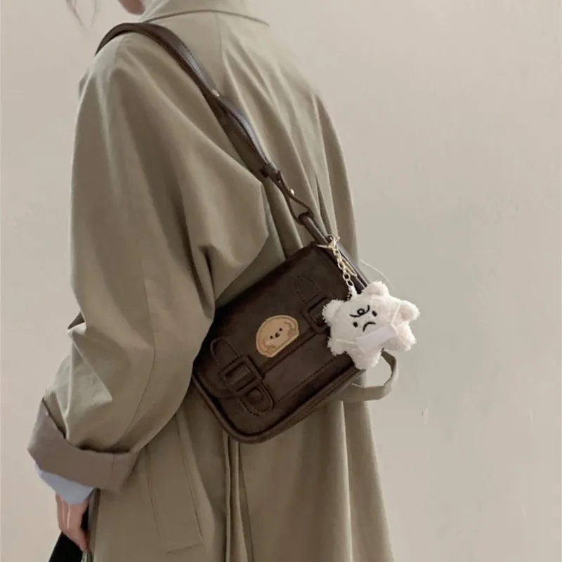 

Vintage Cute Cartoon Puppy Shoulder Bag Women Leather Stitching Small Square Bag Ladies Fashion High End Versatile Crossbody Bag
