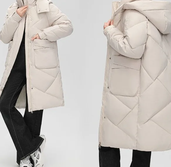 Chaqueta de Algodón Grueso, Nueva Moda de Invierno, Abrigo Cálido Desmontable Estilo Coreano de Longitud Media con Gorro para Mujer en Clima Frío