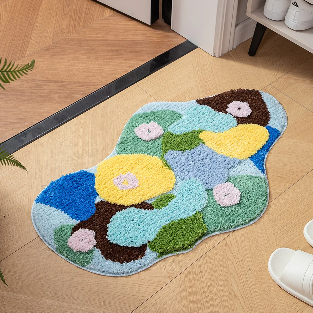 Light Luxury Moss Flocked Carpet Tufted Bathroom Non-slip Absorbent Floor Mat Soft Microfiber Carpet Door Mat