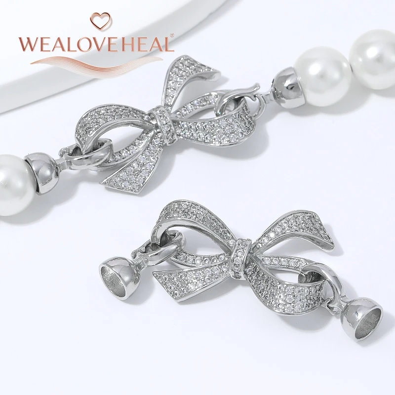 Rhodiumbeschichteter Messing-Schleifenverschluss mit Perlen, Mikro-Pavé-Zirkonia-Verbinder für DIY-Schmuckherstellung, Zubehör für Armbänder und Halsketten – Detail 18