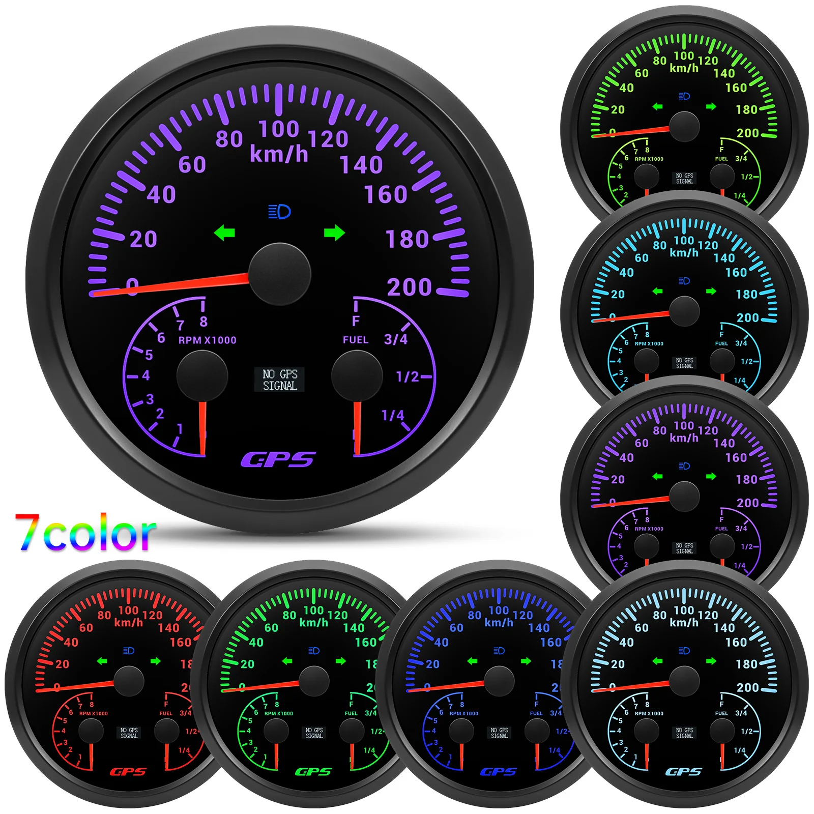 ZMFJH Multi 110MM 120KMH,200KMH GPS Speedometer+Tachometer+Fuel Level Indicator+Sensor 0-190ohm High Beam Turn Left Right Light